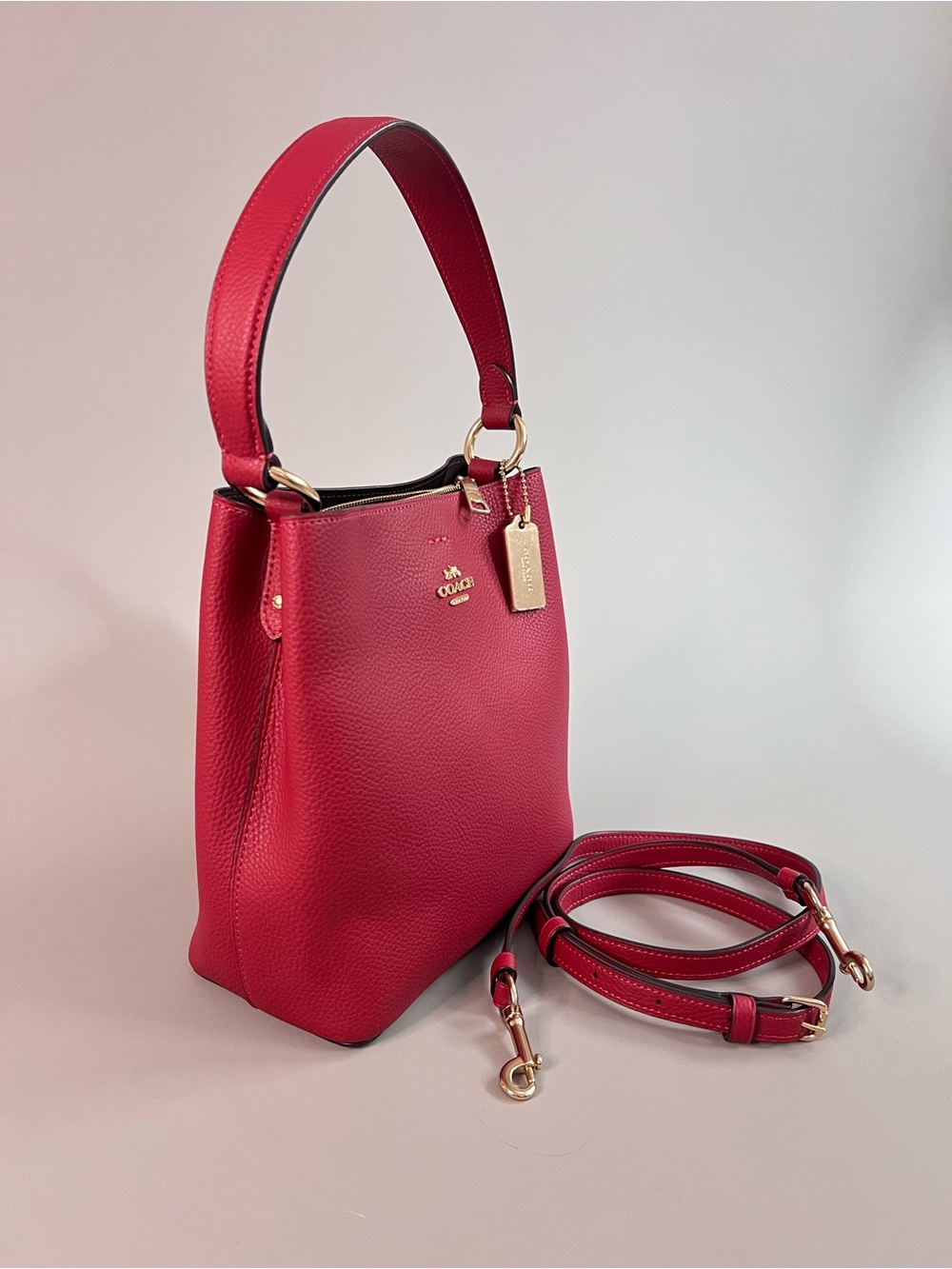 COACH Small Town Bucket Purse in Oxblood Pebble Leather with Gold Hardware